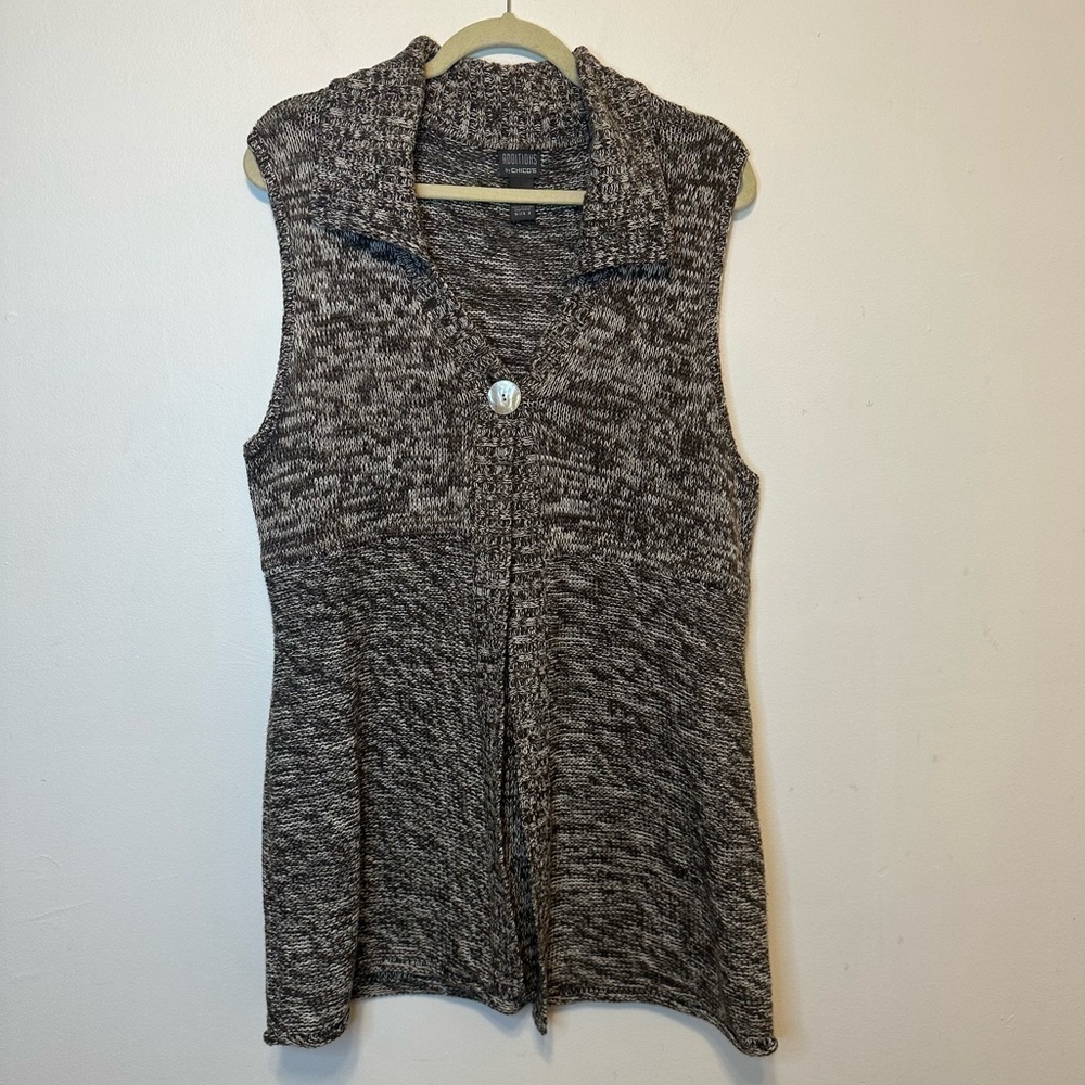 Additions By Chico's Womens Knit Button Cardigan Size 2 L / 12 Brown Sleeveless